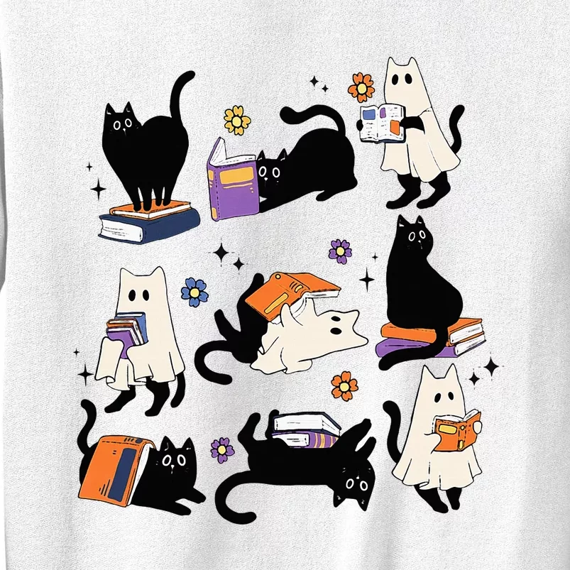 Cute Ghost Cat Reading Books Lover Bookish Halloween Spooky Sweatshirt