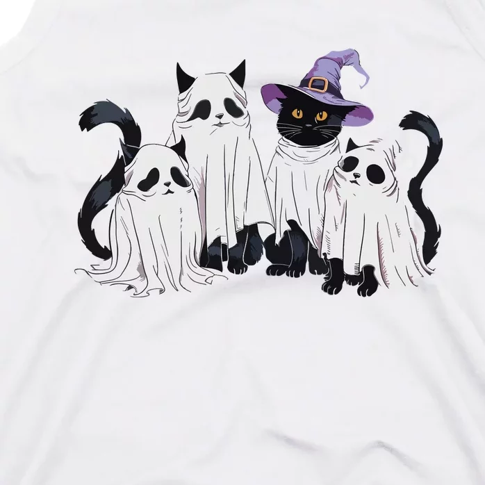 Cute Ghost Cats Halloween Outfit Costumes Black Cats Funny Tank Top