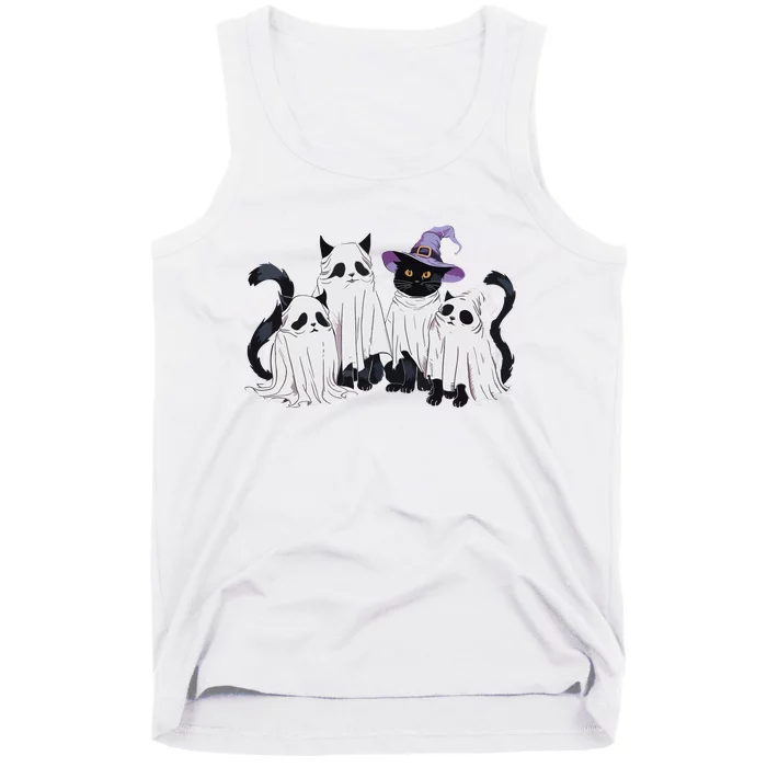 Cute Ghost Cats Halloween Outfit Costumes Black Cats Funny Tank Top