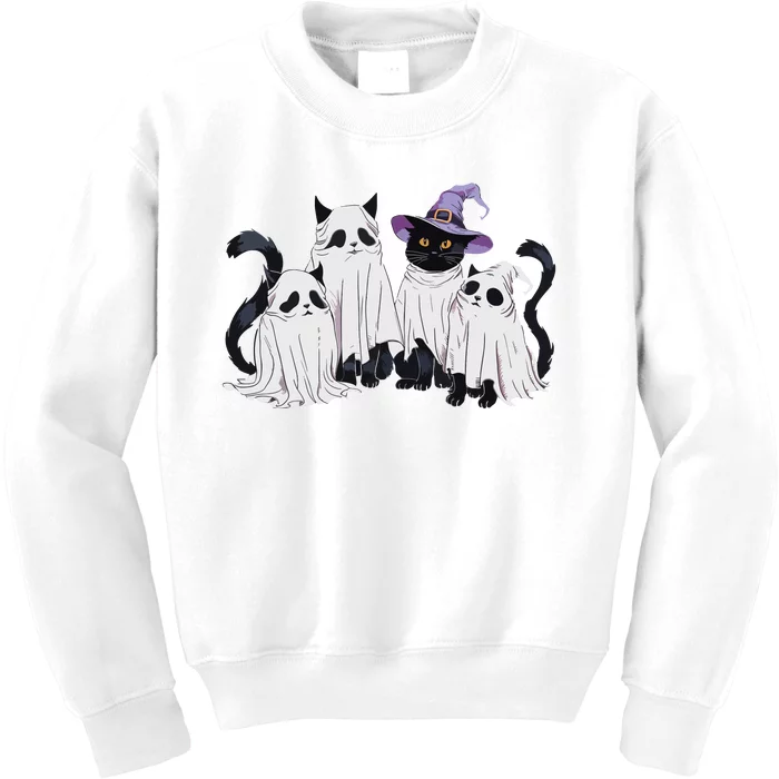 Cute Ghost Cats Halloween Outfit Costumes Black Cats Funny Kids Sweatshirt