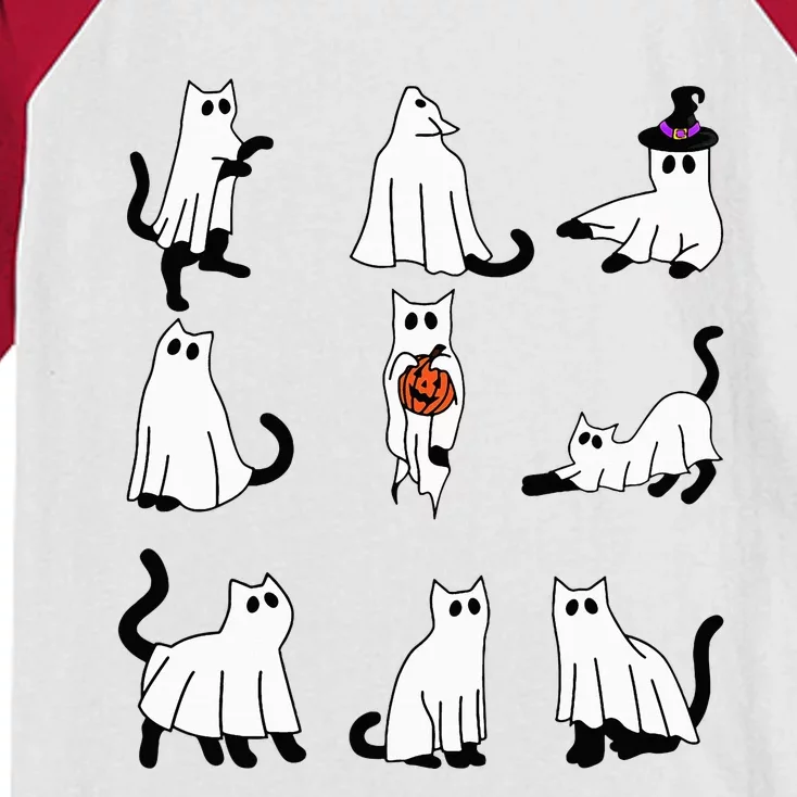 Cute Ghost Cat Funny Halloween Outfit Costumes Black Cat Kids Colorblock Raglan Jersey