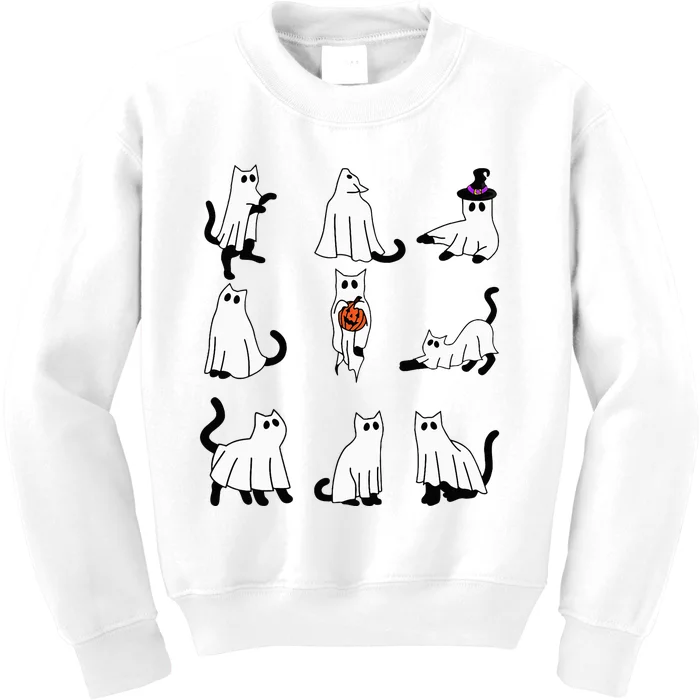 Cute Ghost Cat Funny Halloween Outfit Costumes Black Cat Kids Sweatshirt