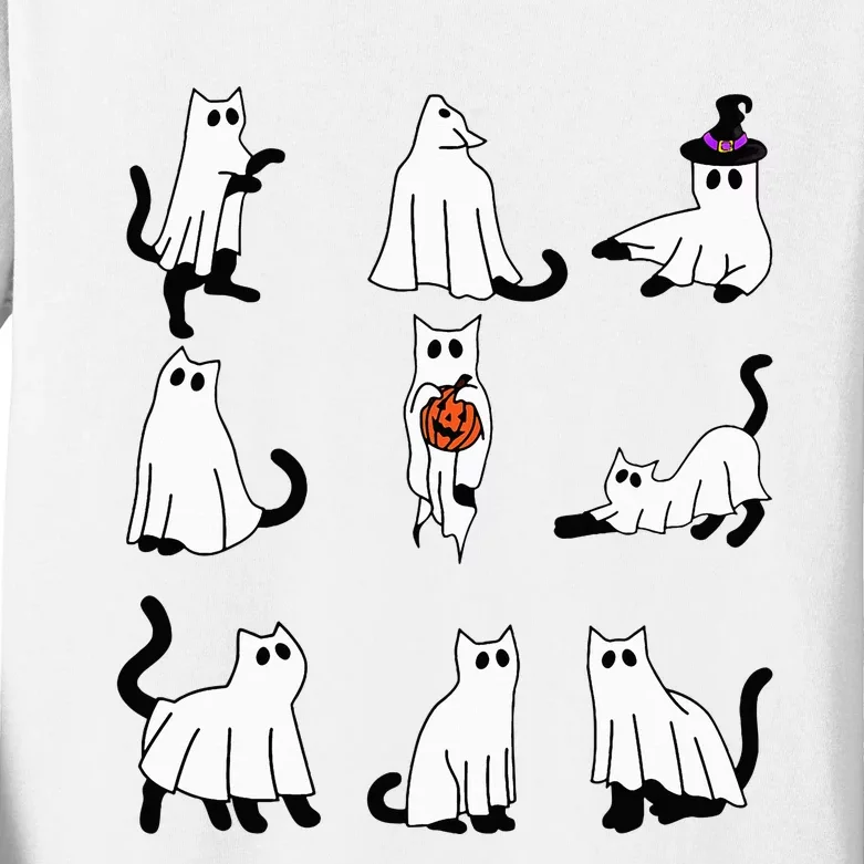 Cute Ghost Cat Funny Halloween Outfit Costumes Black Cat Kids Long Sleeve Shirt