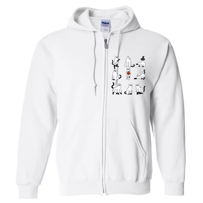 Cute Ghost Cat Funny Halloween Outfit Costumes Black Cat Full Zip Hoodie