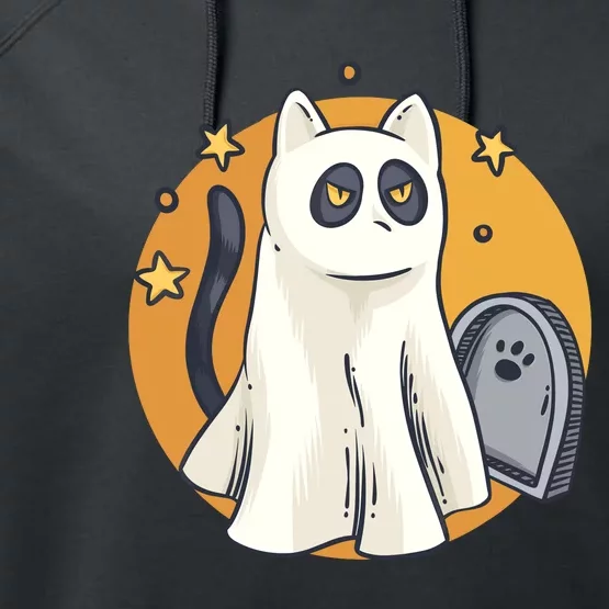 Cute Ghost Cat Funny Halloween Outfit Costumes Black Cat Performance Fleece Hoodie