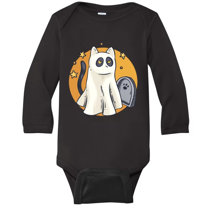 Cute Ghost Cat Funny Halloween Outfit Costumes Black Cat Baby Long Sleeve Bodysuit