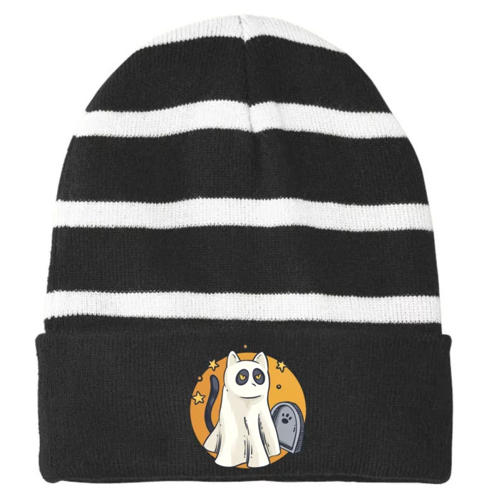 Cute Ghost Cat Funny Halloween Outfit Costumes Black Cat Striped Beanie with Solid Band