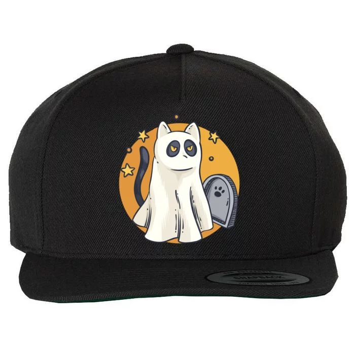 Cute Ghost Cat Funny Halloween Outfit Costumes Black Cat Wool Snapback Cap