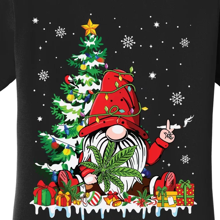 Cute Gnome Christmas Lights Funny Xmas Cannabis Marijuana Women's T-Shirt