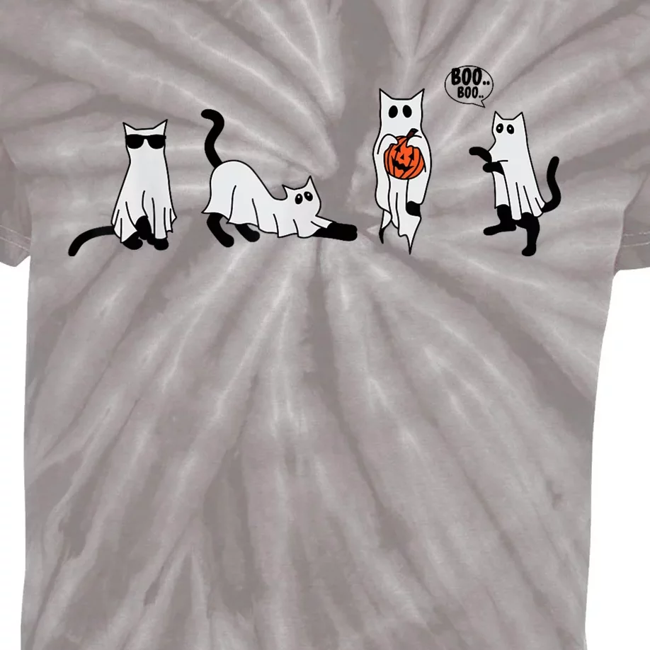 Cute Ghost Cat Funny Halloween Outfit Costumes Ghost Kids Tie-Dye T-Shirt