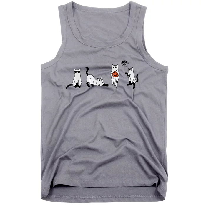 Cute Ghost Cat Funny Halloween Outfit Costumes Ghost Tank Top