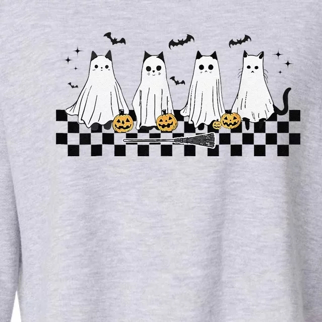 Cute Ghost Cat Funny Halloween Costumes Black Cat Cropped Pullover Crew