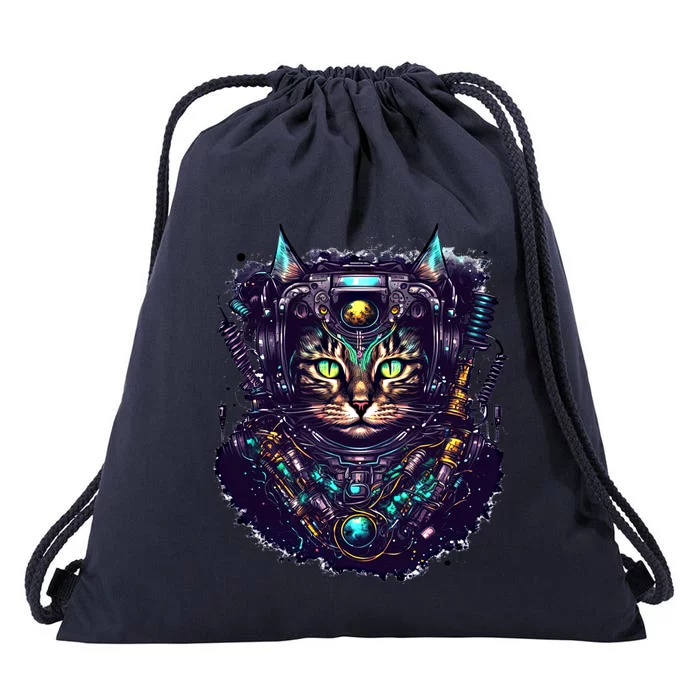 Colorful Graphic Cat Astronaut Space Funny Gift Drawstring Bag