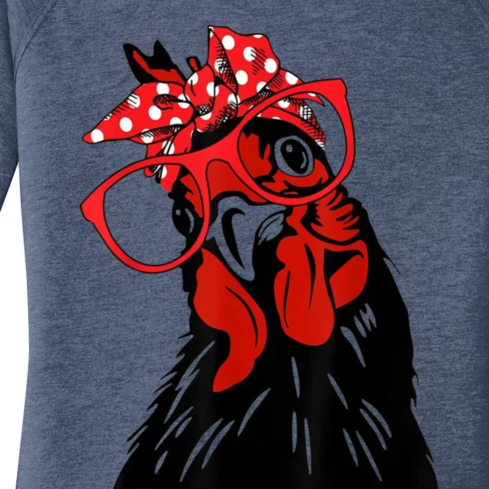 Cute Girl Chicken With Bandana Headband And Glasses Cool Gift Women's Perfect Tri Tunic Long Sleeve Shirt