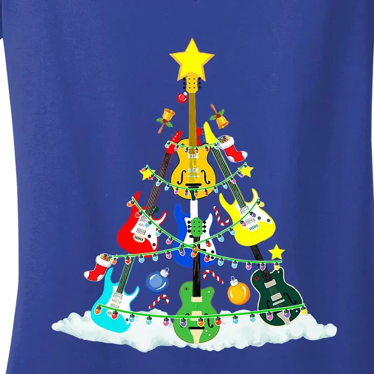 Cute Guitar Christmas Tree Music Stocking Stuffer Women's V-Neck T-Shirt