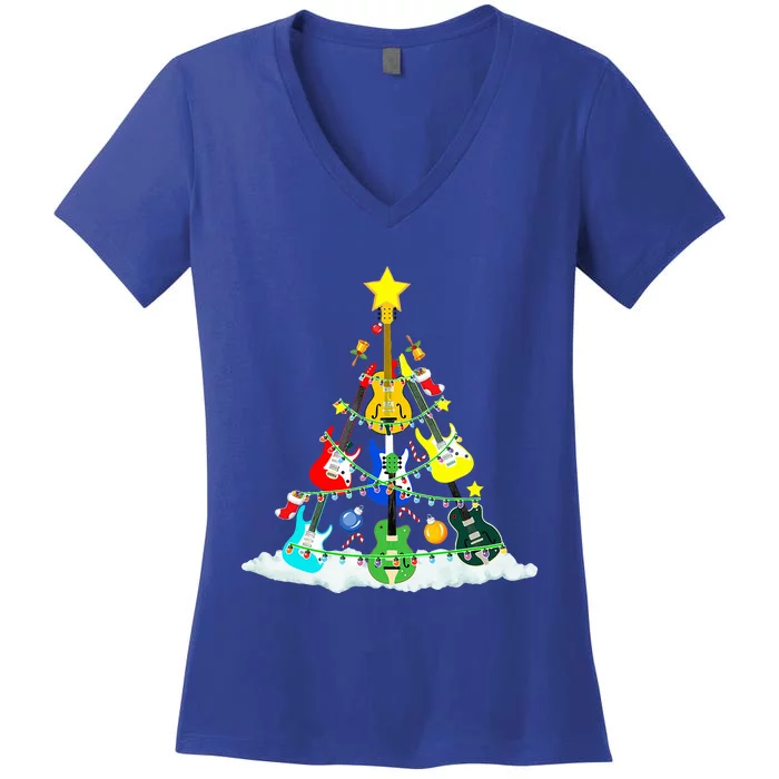 Cute Guitar Christmas Tree Music Stocking Stuffer Women's V-Neck T-Shirt