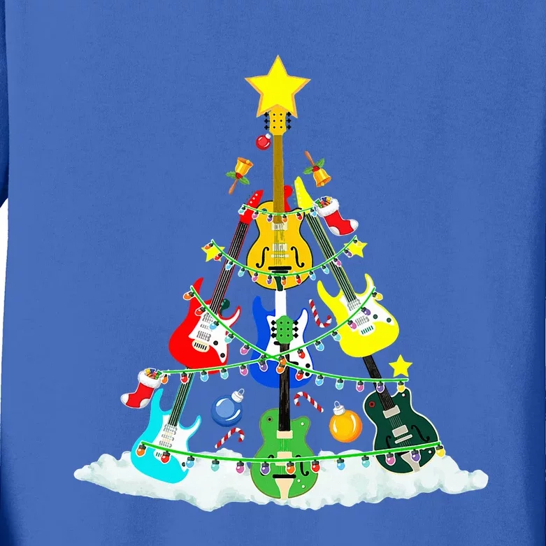 Cute Guitar Christmas Tree Music Stocking Stuffer Kids Long Sleeve Shirt