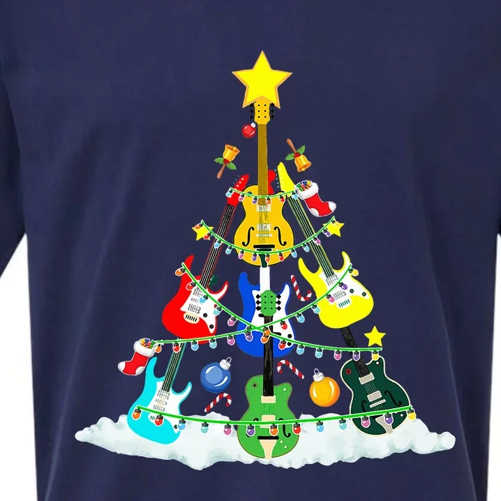 Cute Guitar Christmas Tree Music Stocking Stuffer Sueded Cloud Jersey T-Shirt