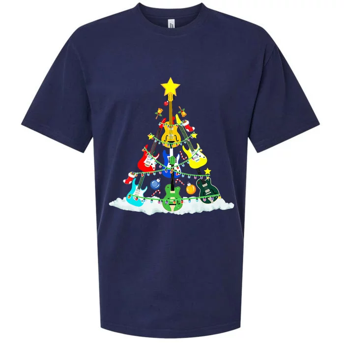 Cute Guitar Christmas Tree Music Stocking Stuffer Sueded Cloud Jersey T-Shirt