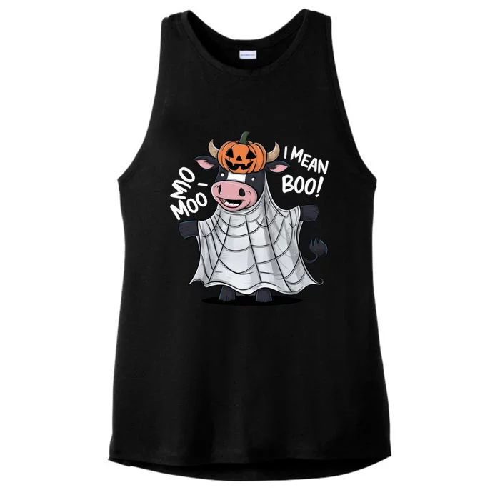 Cute Ghost Cow Moo I Mean Boo Halloween Funny Cow Lover Gift Ladies Tri-Blend Wicking Tank