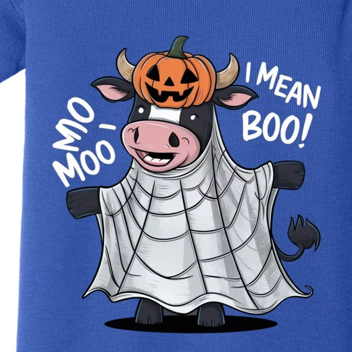 Cute Ghost Cow Moo I Mean Boo Halloween Funny Cow Lover Gift Baby Bodysuit