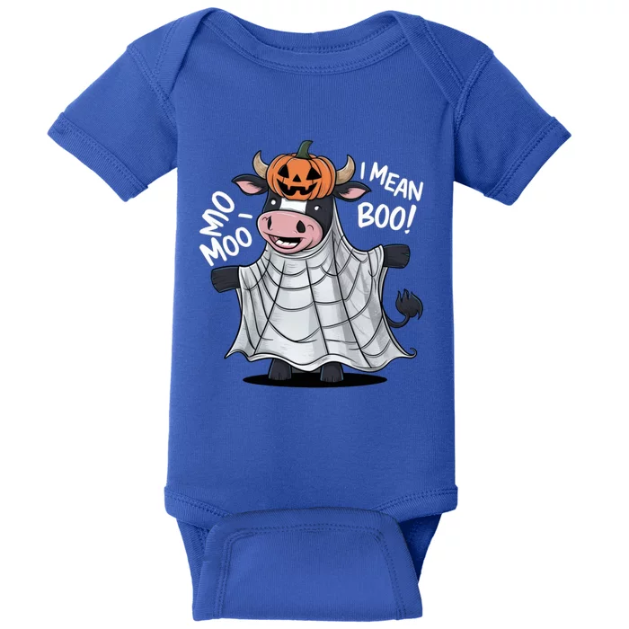 Cute Ghost Cow Moo I Mean Boo Halloween Funny Cow Lover Gift Baby Bodysuit