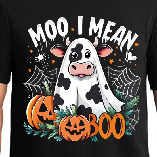 Cute Ghost Cow Moo I Mean Boo Halloween Funny Cow Lover Gift Pajama Set