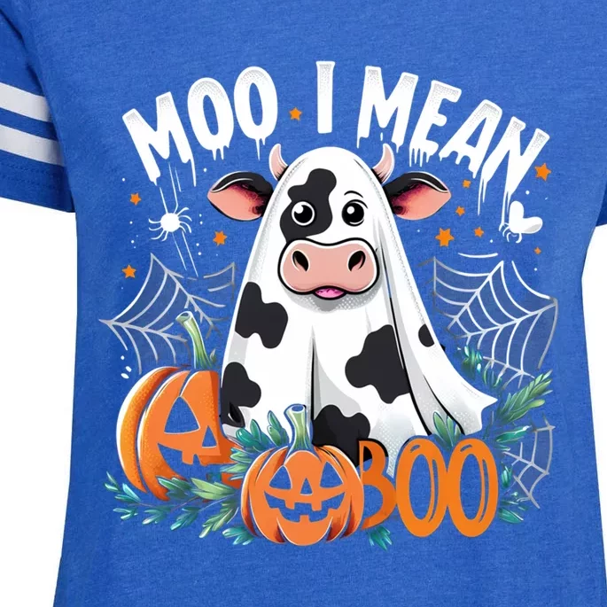 Cute Ghost Cow Moo I Mean Boo Halloween Funny Cow Lover Gift Enza Ladies Jersey Football T-Shirt