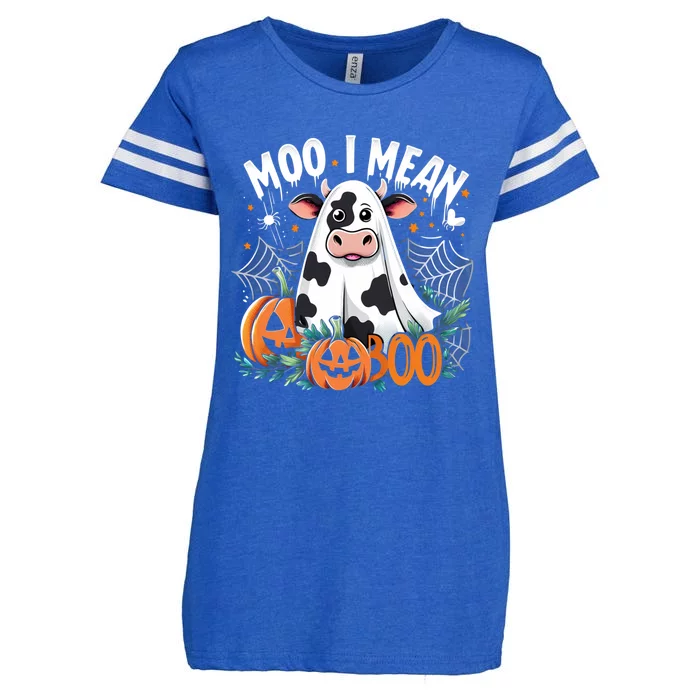 Cute Ghost Cow Moo I Mean Boo Halloween Funny Cow Lover Gift Enza Ladies Jersey Football T-Shirt