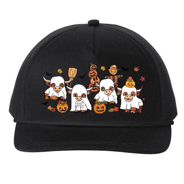 Cute Ghost Cow Halloween Funny Animal Party Funny Boo Cow Sweat Snapback Five-Panel Rope Hat