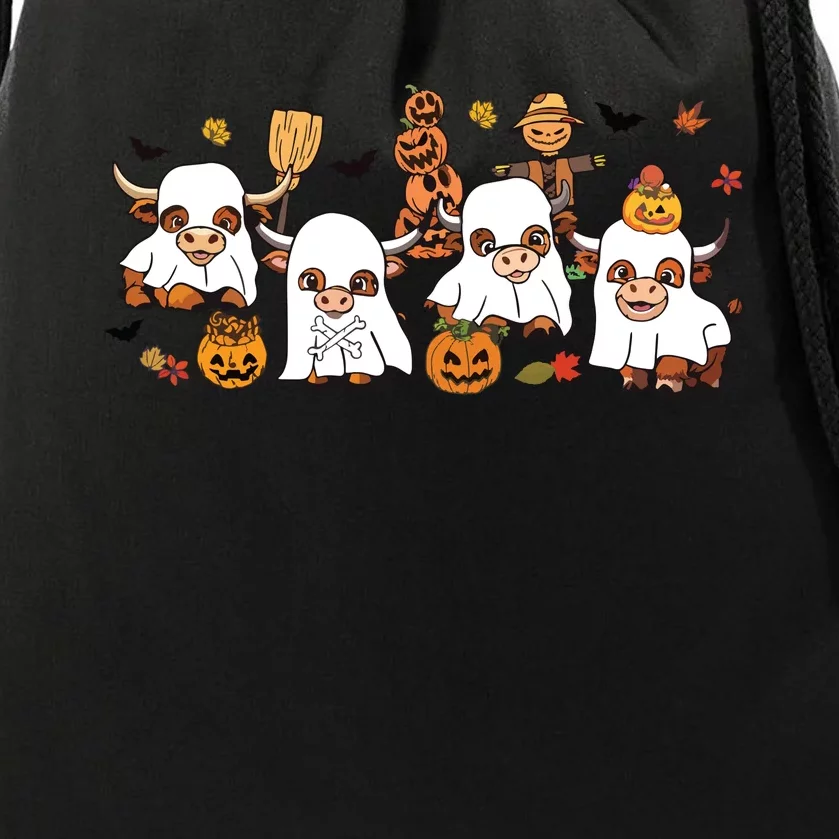 Cute Ghost Cow Halloween Funny Animal Party Funny Boo Cow Sweat Drawstring Bag