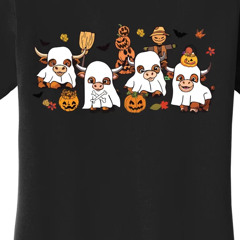 Cute Ghost Cow Halloween Funny Animal Party Funny Boo Cow Sweat Women's T-Shirt