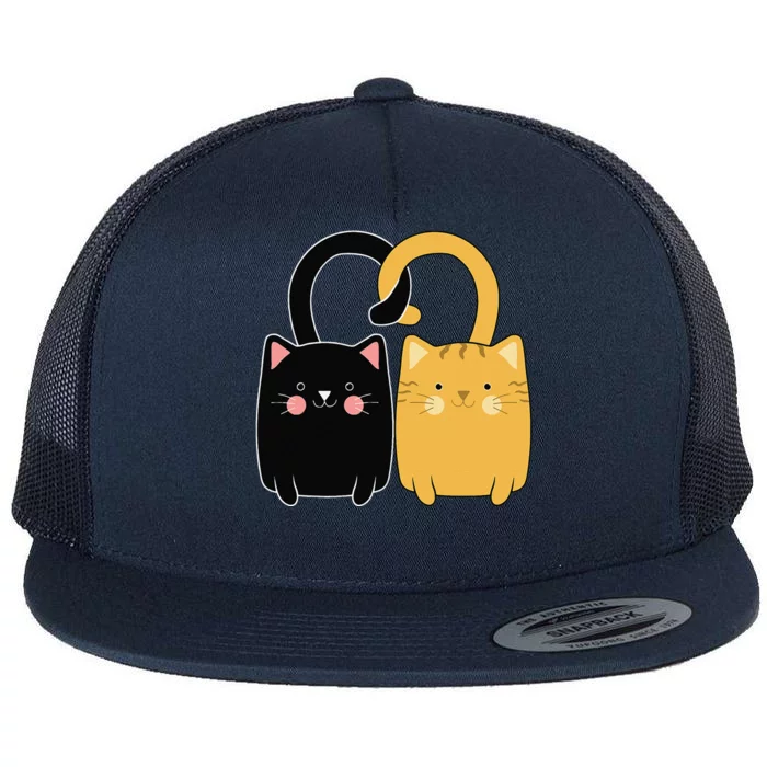 Cute Ginger Cat Black Kitten Love Valentines Day Women Flat Bill Trucker Hat