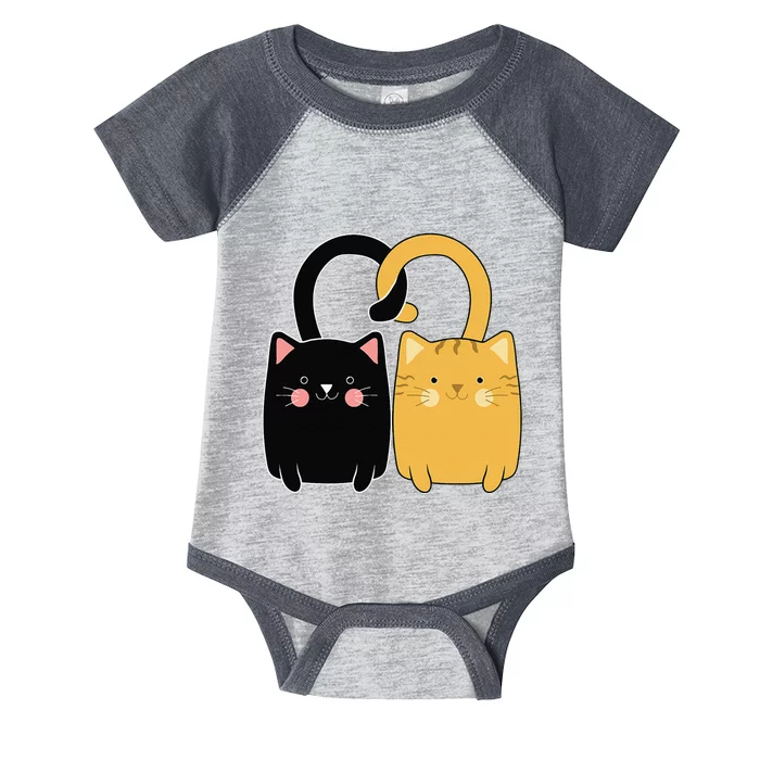 Cute Ginger Cat Black Kitten Love Valentines Day Women Infant Baby Jersey Bodysuit