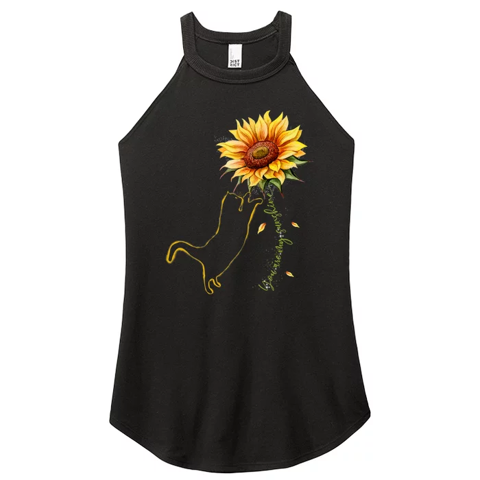 Cat Graphic Cat Sunflower Cat Sunshine Cat Lover Women’s Perfect Tri Rocker Tank