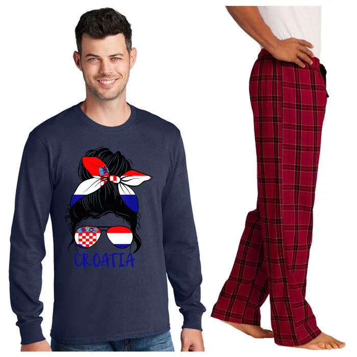 Croatian Girl Croatian Woman Proud Croatia Flag Hrvatska Long Sleeve Pajama Set