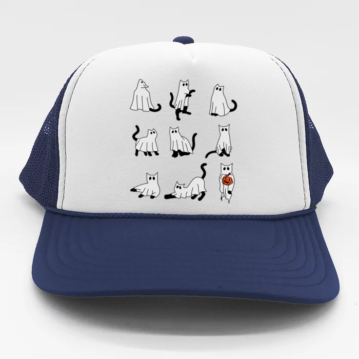 Cute Ghost Cat Funny Halloween Outfit Costumes Trucker Hat