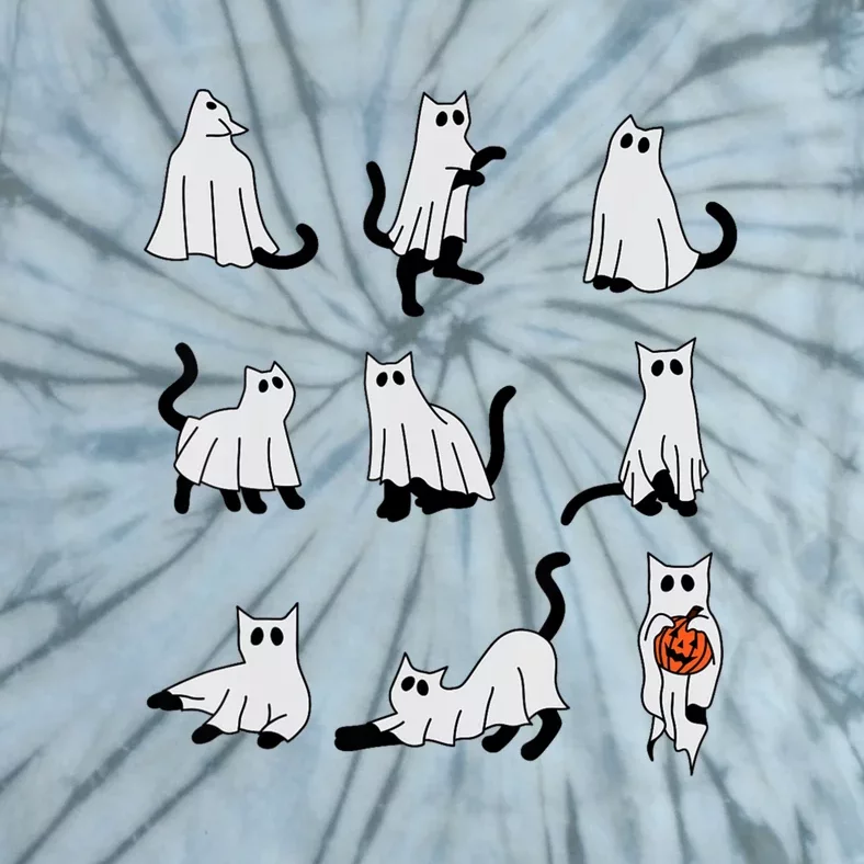 Cute Ghost Cat Funny Halloween Outfit Costumes Tie-Dye T-Shirt