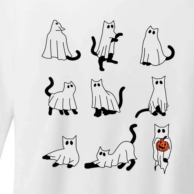 Cute Ghost Cat Funny Halloween Outfit Costumes Womens CVC Long Sleeve Shirt