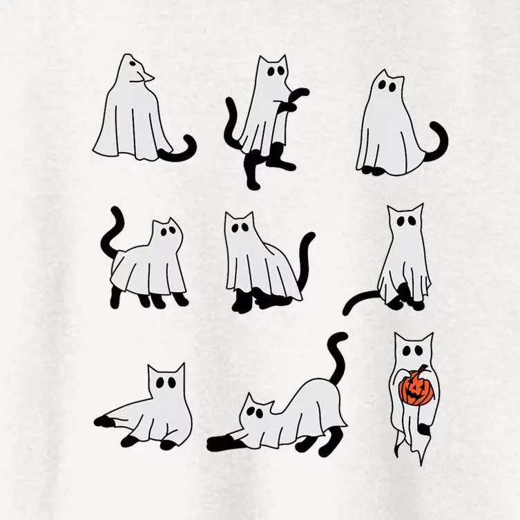 Cute Ghost Cat Funny Halloween Outfit Costumes Women's Crop Top Tee