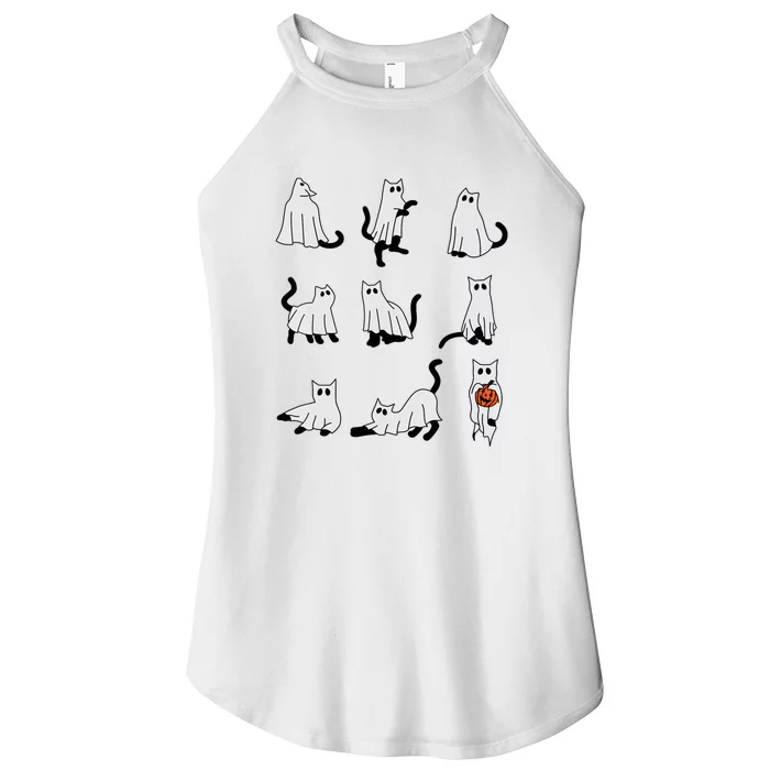 Cute Ghost Cat Funny Halloween Outfit Costumes Women’s Perfect Tri Rocker Tank