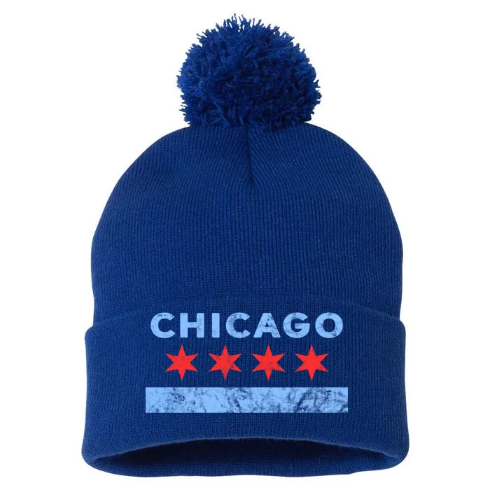 Chicago Gift Chicago Flag Gift Pom Pom 12in Knit Beanie