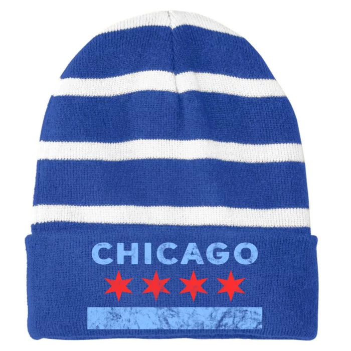 Chicago Gift Chicago Flag Gift Striped Beanie with Solid Band