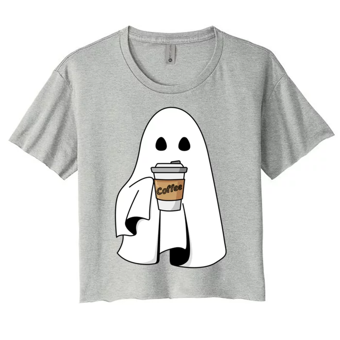 Cute Ghost Coffee Halloween Spooky Season Boo Coffee Gift Women's Crop Top Tee