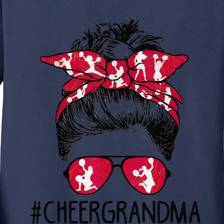 Cheer Grandma Cheerleader Grandma Life Messy Bun Mothers Day Kids Long Sleeve Shirt