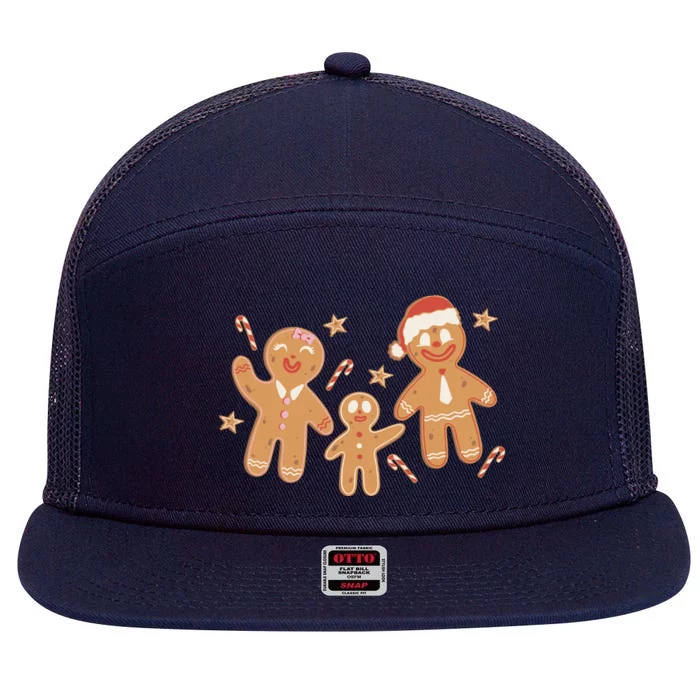 Christmas Gingerbread Cookie Family Cute 7 Panel Mesh Trucker Snapback Hat