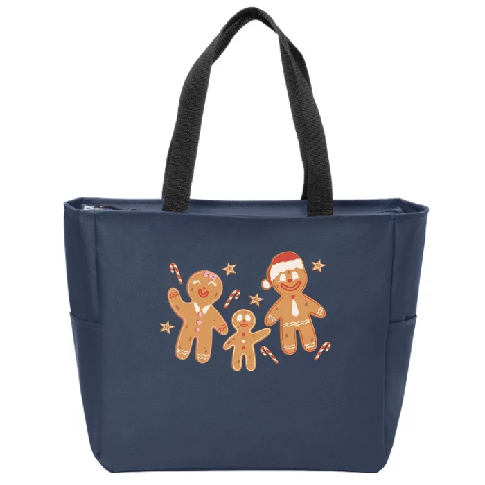 Christmas Gingerbread Cookie Family Cute Zip Tote Bag