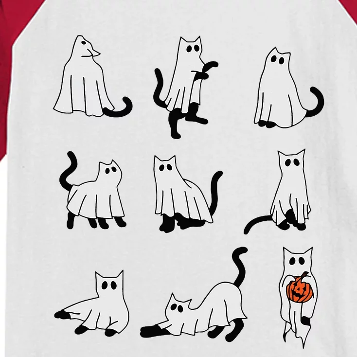 Cute Ghost Cat Funny Halloween Outfit Costumes Kids Colorblock Raglan Jersey