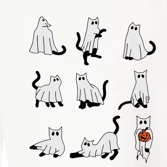 Cute Ghost Cat Funny Halloween Outfit Costumes Cropped Pullover Crew