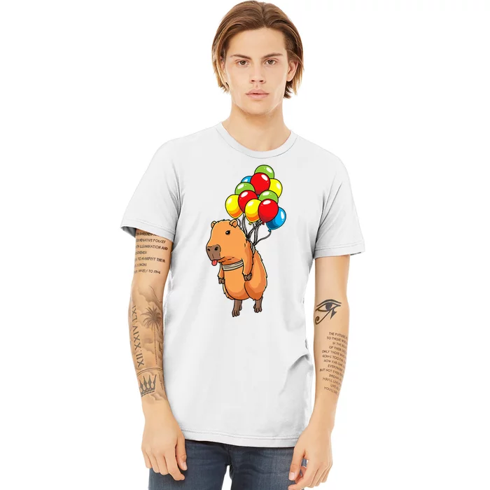 Capybara Giant Cavy Rodent With Balloons Capybara Premium T-Shirt